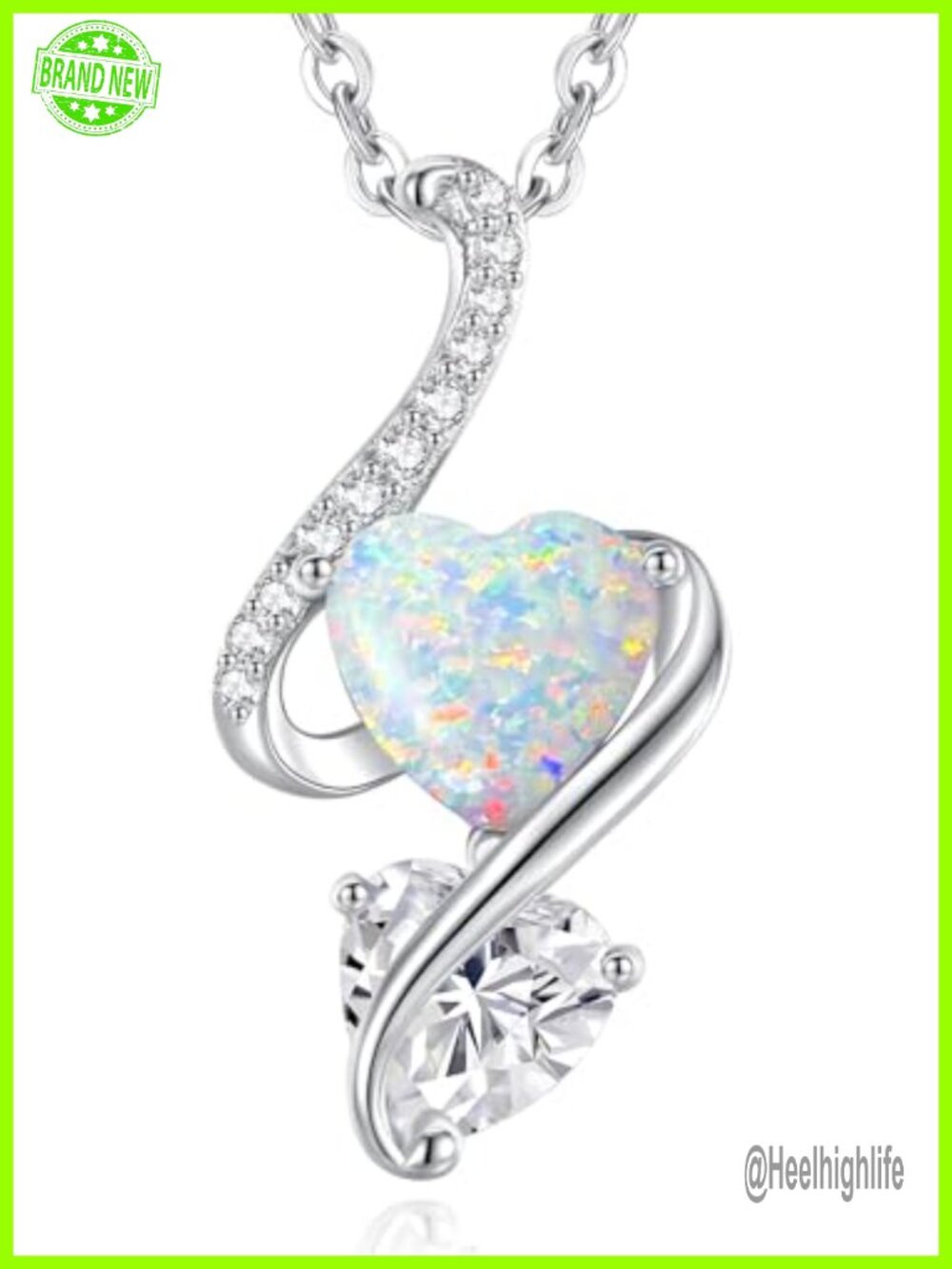 925 Sterling Silver Opal Heart Necklace Adjustable 18+2 Inches